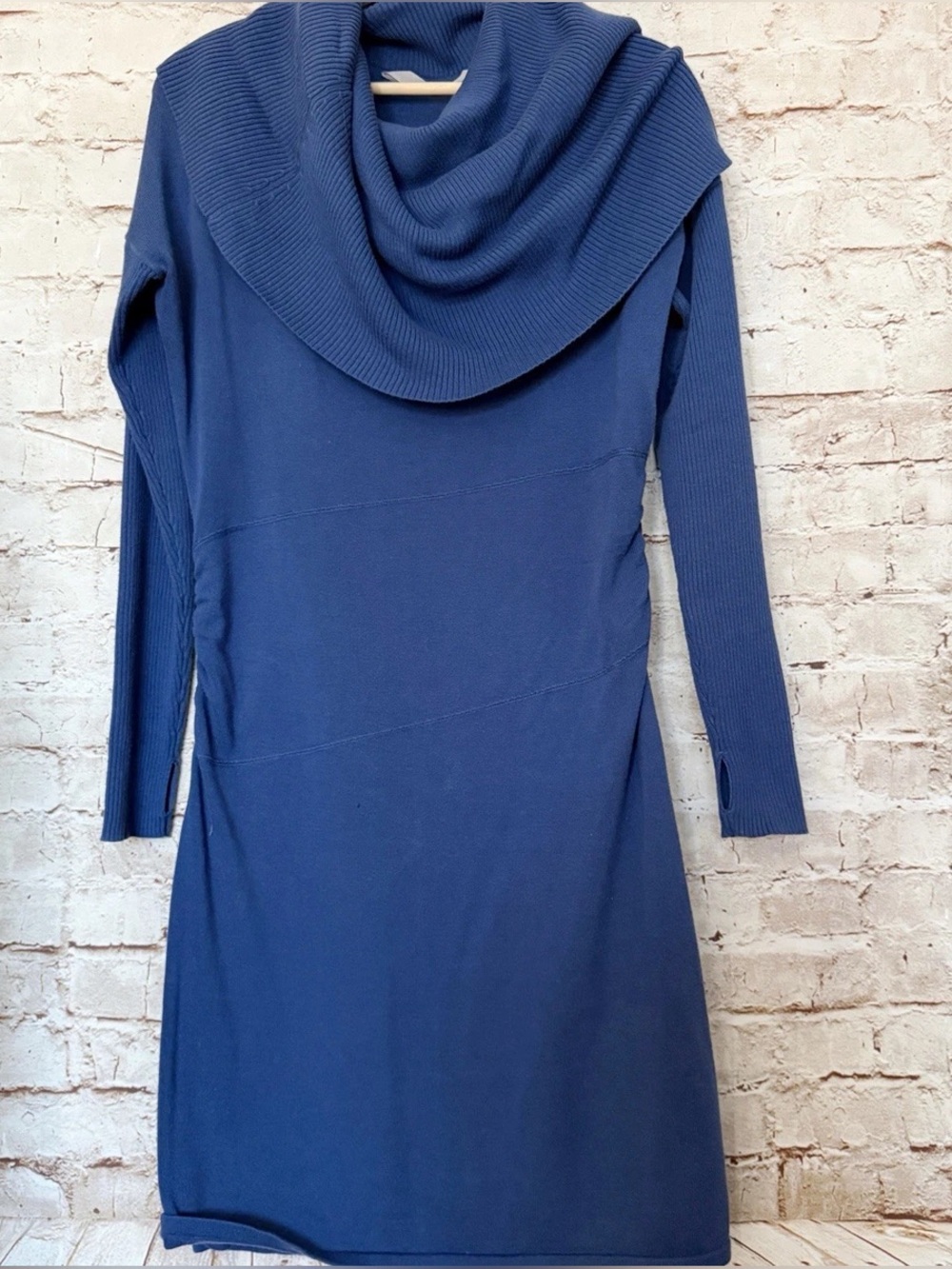 Athleta Sport It Cowl Neck Sweater Dress Blue Thumbhole Long Sleeve Large